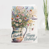 ブライトワイルドフラワー誕生日ブーケグリーティング カード (正面)
