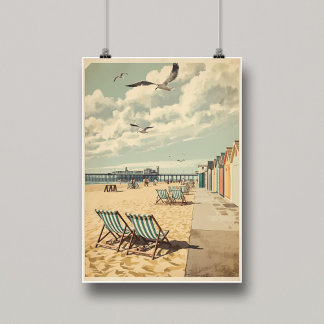 ブライトンでののんびりした日々 - 英国の海岸風景 ポスター