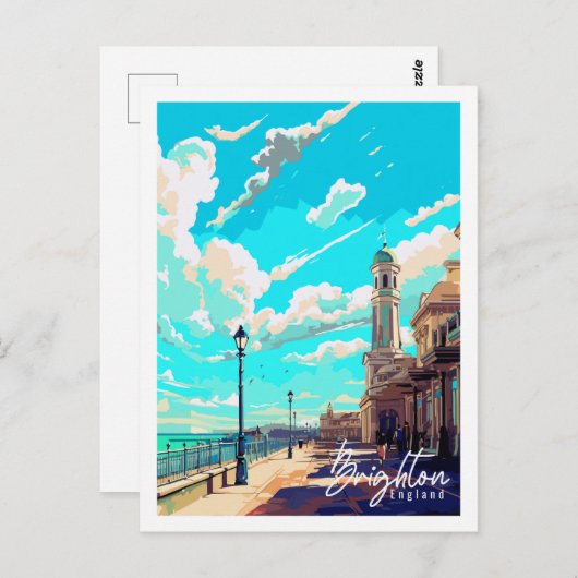ブライトンイングランドヴィンテージトラベルプレイスイラストレーション ポストカード (正面/裏面)