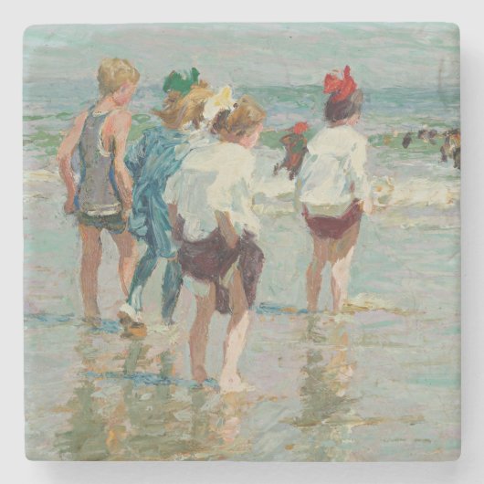 ブライトンビーチの夏の日(by E.H. Potthast) ストーンコースター (正面)