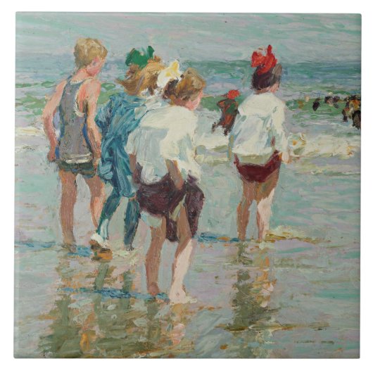 ブライトンビーチの夏の日(by E.H. Potthast) タイル (正面)