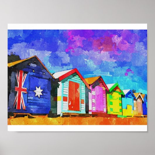 ブライトン浴場絵画水色 ポスター (正面)