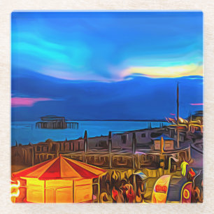 ブライトン&ホーブビーチ&サンセットデ絵画ジタルズ ガラスコースター