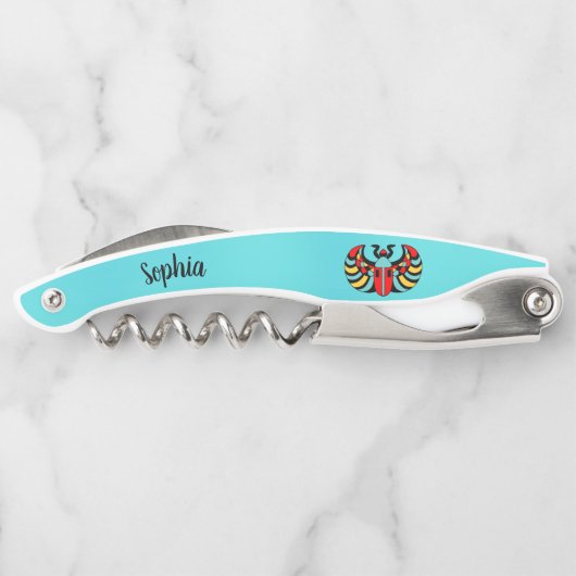 ブライト抽象芸術スカラブビートルonアクアブルー ソムリエナイフ (裏面)