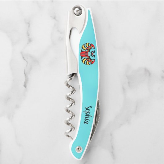 ブライト抽象芸術スカラブビートルonアクアブルー ソムリエナイフ (正面)