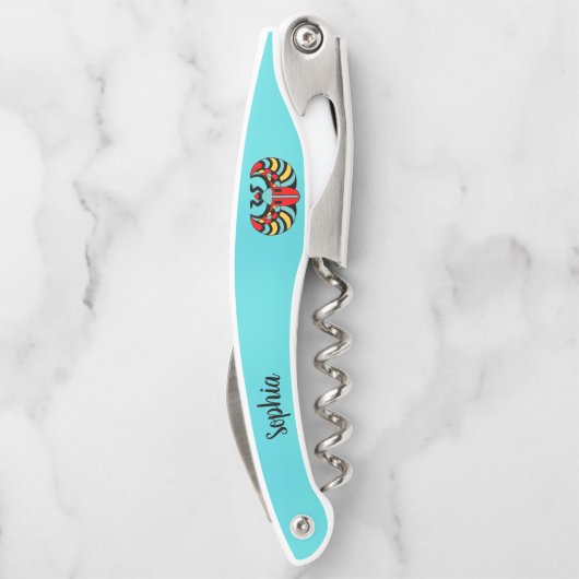 ブライト抽象芸術スカラブビートルonアクアブルー ソムリエナイフ (裏面)