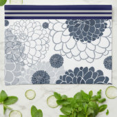 ブライト抽象芸術ネイビーブルーダリア花模様 キッチンタオル (折り畳み)