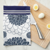 ブライト抽象芸術ネイビーブルーダリア花模様 キッチンタオル (四つ折り)
