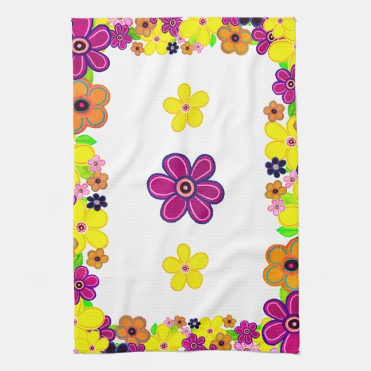 ブライト抽象芸術フラワーアート キッチンタオル (縦)
