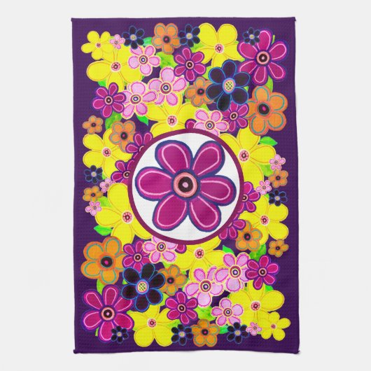 ブライト抽象芸術フラワーアート キッチンタオル (縦)