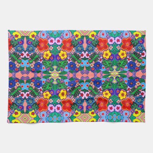 ブライト抽象芸術フラワーアート キッチンタオル (横)