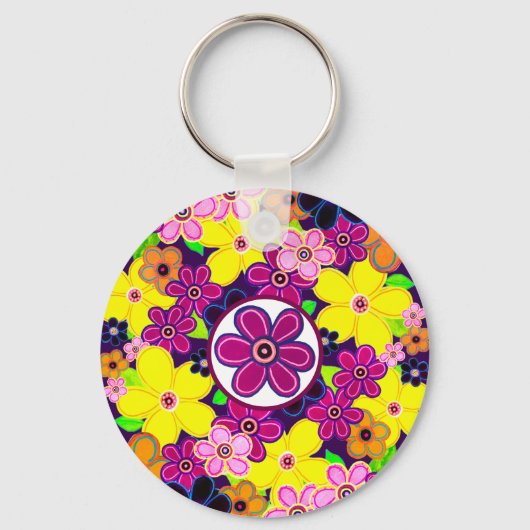ブライト抽象芸術フラワーアート キーホルダー (正面)