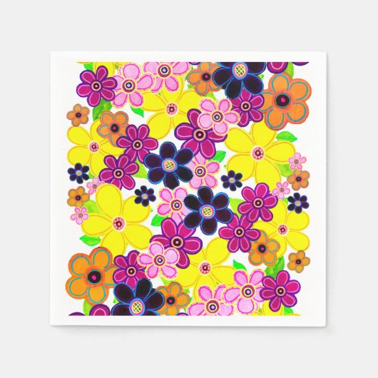 ブライト抽象芸術フラワーアート スタンダードカクテルナプキン (正面)