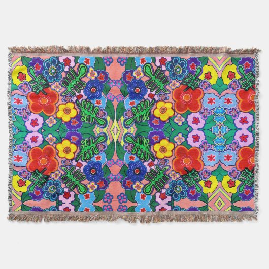 ブライト抽象芸術フラワーアート スローブランケット (正面)