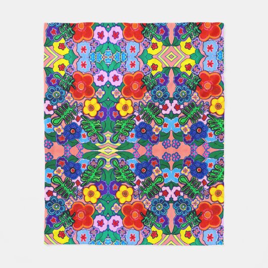 ブライト抽象芸術フラワーアート フリースブランケット (正面)