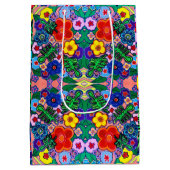 ブライト抽象芸術フラワーアート ミディアムペーパーバッグ (裏面)