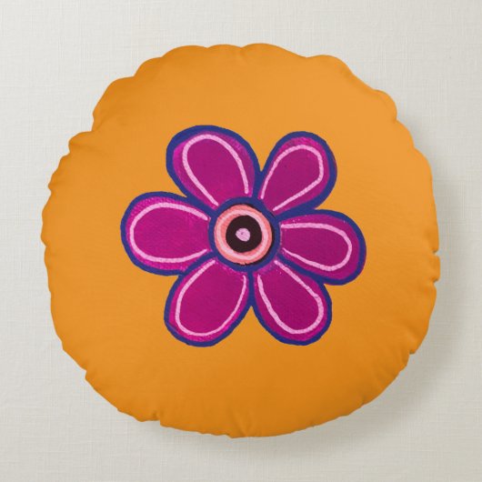 ブライト抽象芸術フラワーアート ラウンドクッション (正面)