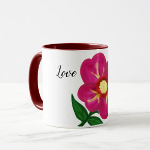 ブライト明るい赤紫色イエローフラワーラブ マグカップ