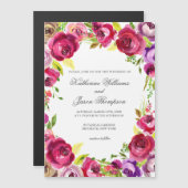 ブライト明るい赤紫色ピンクフローラシック庭園の結婚式 マグネット招待状 (正面/裏面)