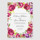 ブライト明るい赤紫色ピンクフローラシック庭園の結婚式 マグネット招待状 (正面)