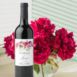 ブライト明るい赤紫色ピンクフローラロマンチック庭園の結婚式 ワインラベル