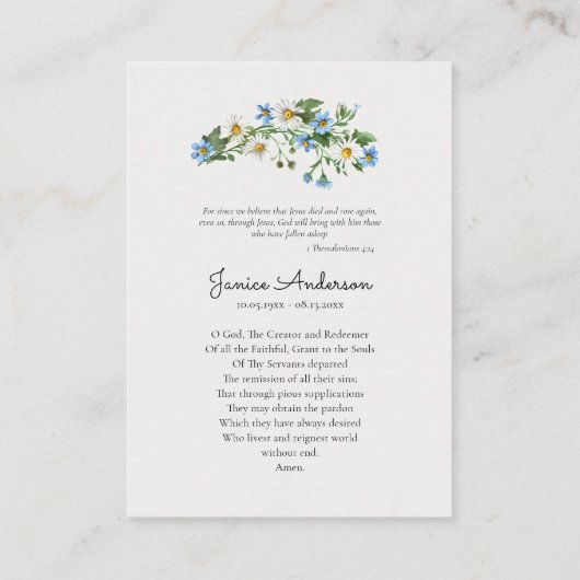 ブライト春の花カトリック葬儀祈りの言葉カード プレイスカード (裏面)