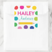 ブライト水玉模様ペンシルスクールラベル スクエアシール (バッグ)