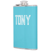 ブライト無地のスカイブルー名前をカスタムするモノグラム フラスク (左)