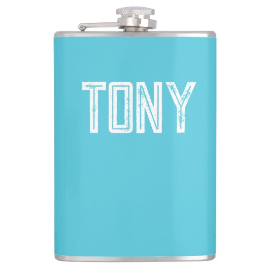 ブライト無地のスカイブルー名前をカスタムするモノグラム フラスク (正面)