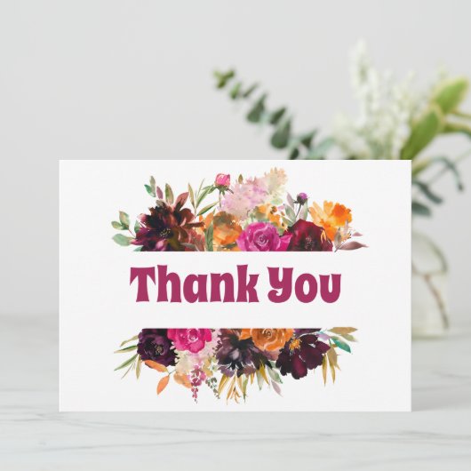 ブライト秋フローラオレンジブルゴーニュバラ牡丹 サンキューカード (スタンド正面)