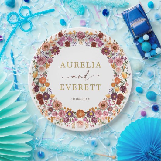 ブライト秋ワイルドフラワーガーデン結婚リース ペーパープレート (パーティー)