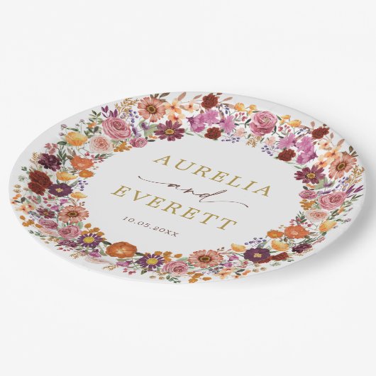 ブライト秋ワイルドフラワーガーデン結婚リース ペーパープレート (アングル)