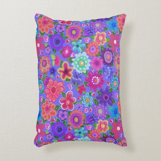 ブライト絵を描ボホフローラオンペリウィンクルブルー アクセントクッション (正面(垂直))