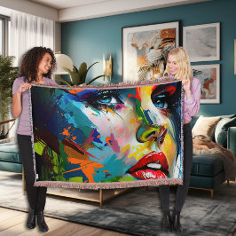ブライト絵を描美しい女性顔スタイリッシュ スローブランケット