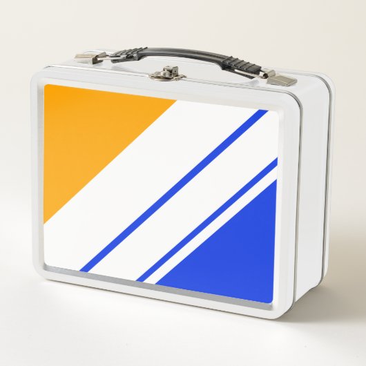 ブライト航海のブルーイエローホワイトレーシングストライプズ メタルランチボックス (正面)