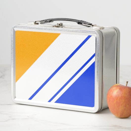 ブライト航海のブルーイエローホワイトレーシングストライプズ メタルランチボックス (インサイチュ)