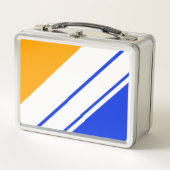 ブライト航海のブルーイエローホワイトレーシングストライプズ メタルランチボックス (正面)