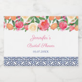 ブライト花模様シトラスとネイビーブライダルシャワーの恩恵 リキュールボトルラベル (シングルラベル)