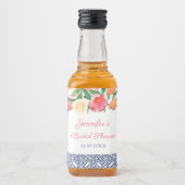 ブライト花模様シトラスとネイビーブライダルシャワーの恩恵 リキュールボトルラベル (正面)