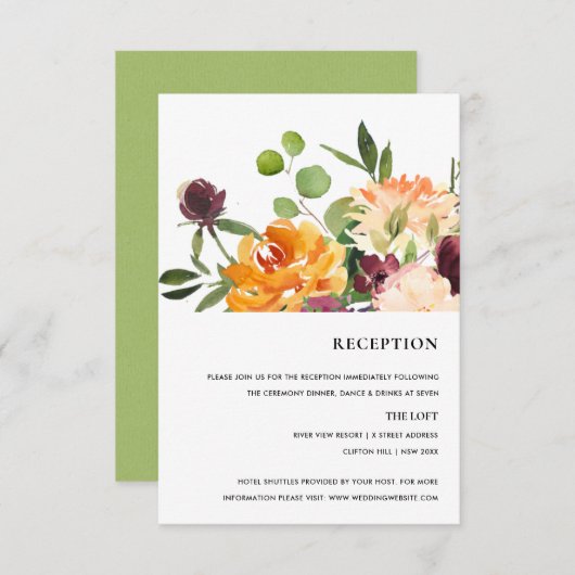 ブライト赤面イエローオレンジフローラバンチ披露宴 出欠カード (正面/裏面)