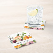 ブライト赤面イエローオレンジフローラバンチ結婚ーズ スクエアペーパーコースター (インサイチュ)