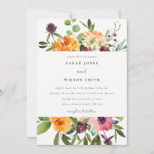 ブライト赤面イエローオレンジフローラバンチ結婚ーズ 招待状 (正面)