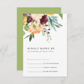 ブライト赤面イエローオレンジフローラバンチRSVP 出欠カード (正面/裏面)