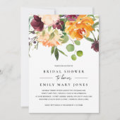 ブライト赤面イエローオレンジフローラブライダルシャワー 招待状 (正面)
