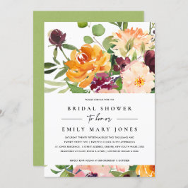 ブライト赤面イエローオレンジフローラブライダルシャワー 招待状