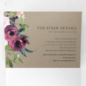 ブライト赤面バーガンディークラフトフローラバンチ結婚ーズ 三つ折り招待状 (内部最初)