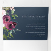 ブライト赤面ブルゴーニュ海軍フローラバンチ結婚ーズ 三つ折り招待状 (内部最初)