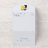 ブライト金ゴールドネイビーブルーフローラブーケ結婚ス オールインワン招待状 (外側)