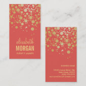 ブライト金ゴールド紙吹雪ドットスタイリッシュ – コーラルオレンジ 名刺 (正面/裏面)