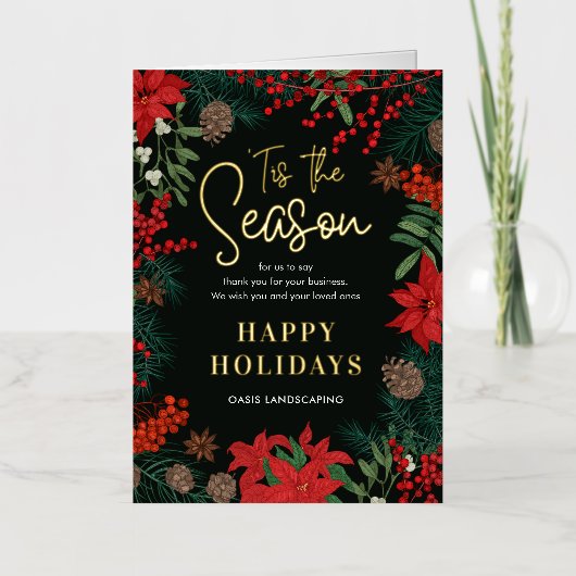 ブライト開花フォイルビジネスホリデーカード 箔グリーティングカード (正面)